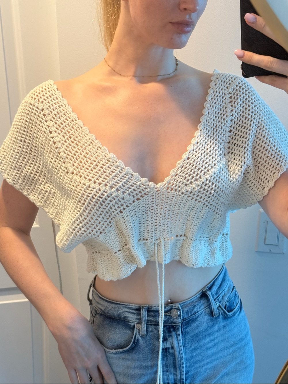 Crochet Crop Top - 100% Cotton Unique Boho Handmade - Cream -  free people vibes